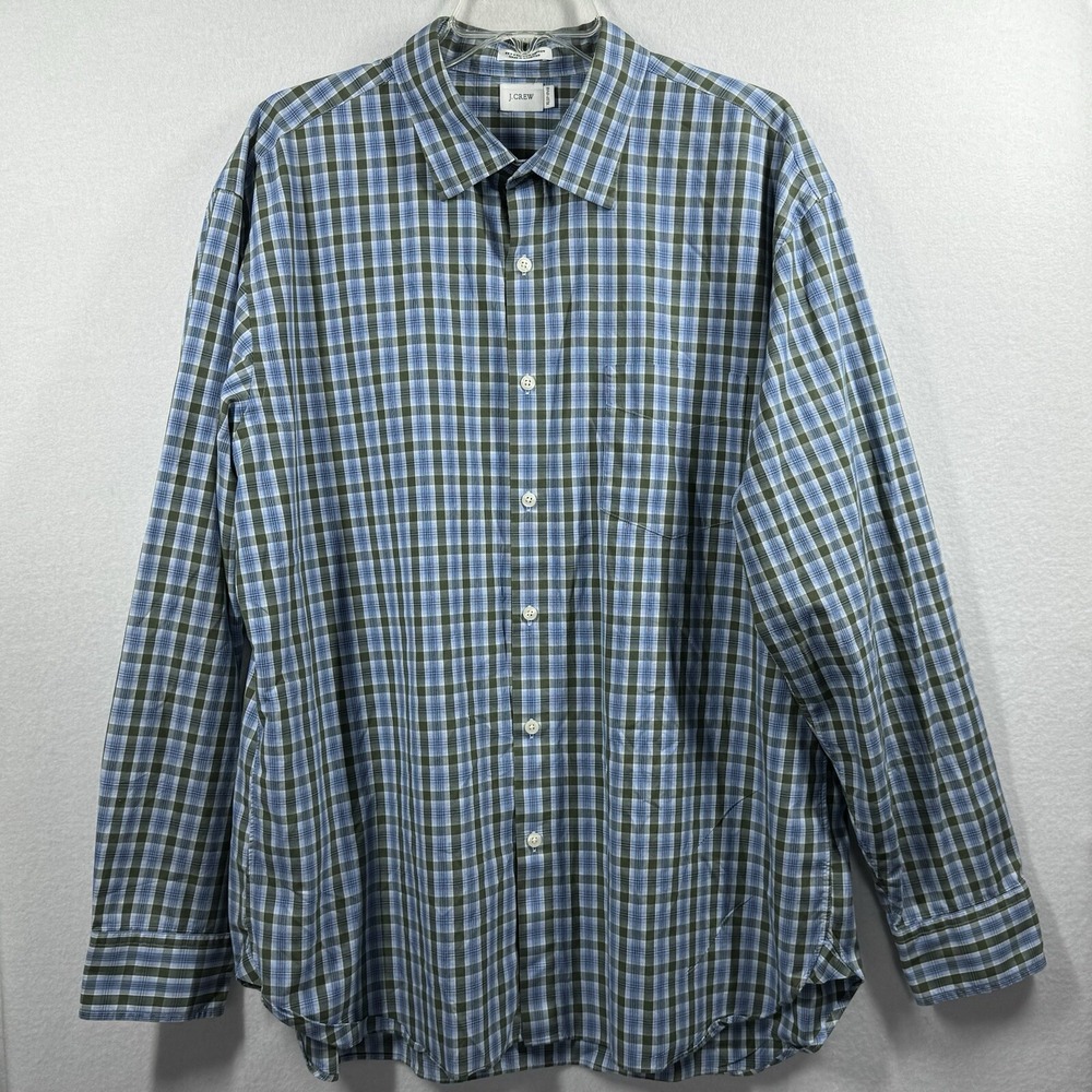 J.Crew size XL  2-ply 100% cotton blue plaid‎ button up  men's shirt.